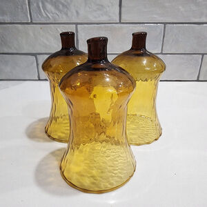 Vintage HOMCO Amber Gold Glass Honeycomb Peg Votive Cup Candle Holders, set of 3